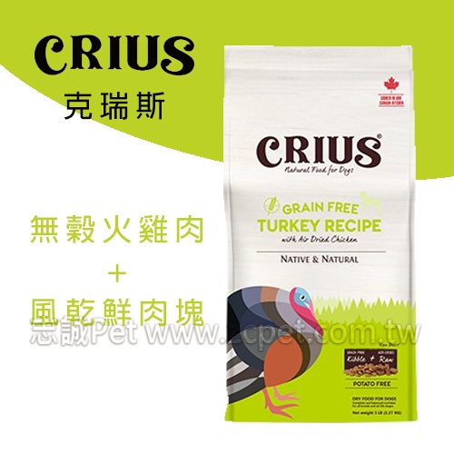 CRIUS 克瑞斯 - 天然犬糧/無穀火雞肉+風乾鮮肉塊 ( 6.8kg )