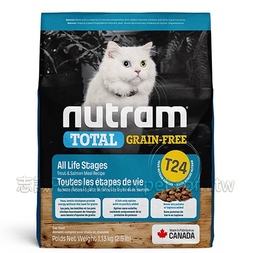 Nutram 紐頓 - T24/無穀系列/鮭魚+鱒魚/挑嘴全齡貓 ( 5.4kg )