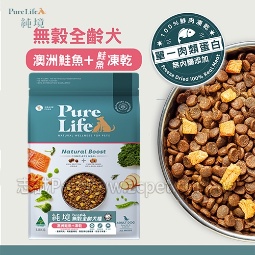 純境 - 無穀全齡犬糧/澳洲鮭魚+凍乾 ( 8kg )