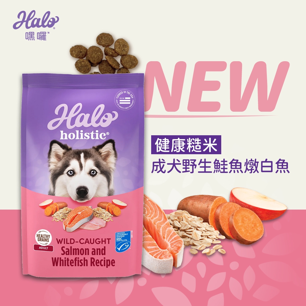 HALO 嘿囉 - 健康糙米/野生鮭魚燉白魚/成犬飼料 ( 10磅 )