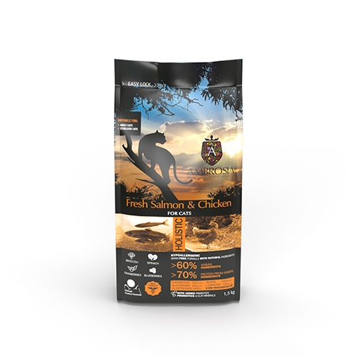 AMBROSIA 安柏希雅 - 無穀鮮肉貓糧/全齡貓飼料/鮭魚+雞肉 ( 1.5kg )