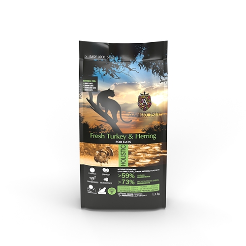 AMBROSIA 安柏希雅 - 無穀鮮肉貓糧/全齡貓飼料/火雞肉+鯡魚 ( 100g )